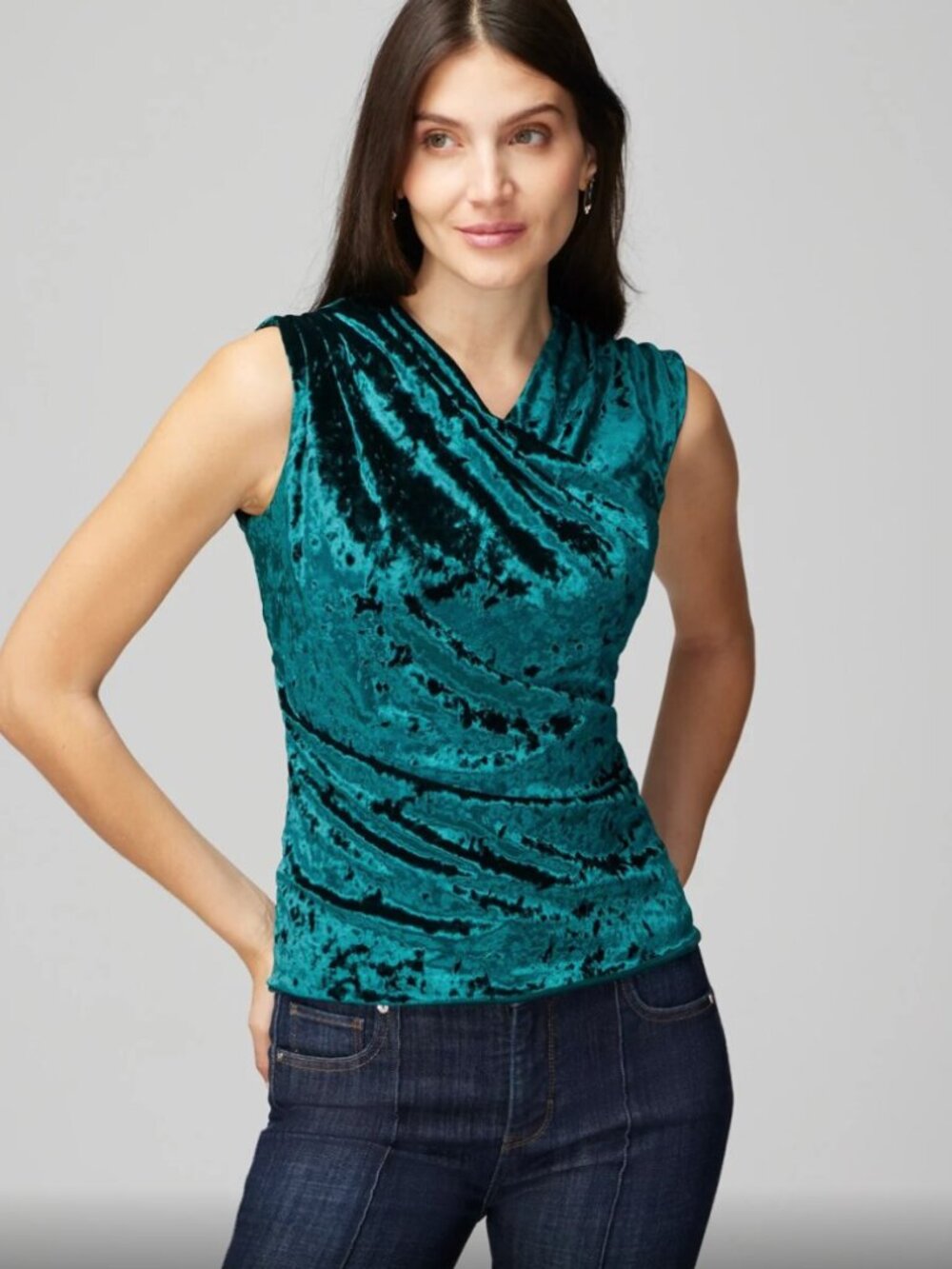 White House Black Market Crushed Velvet Shell‎ Top Dark Green NWT Size L